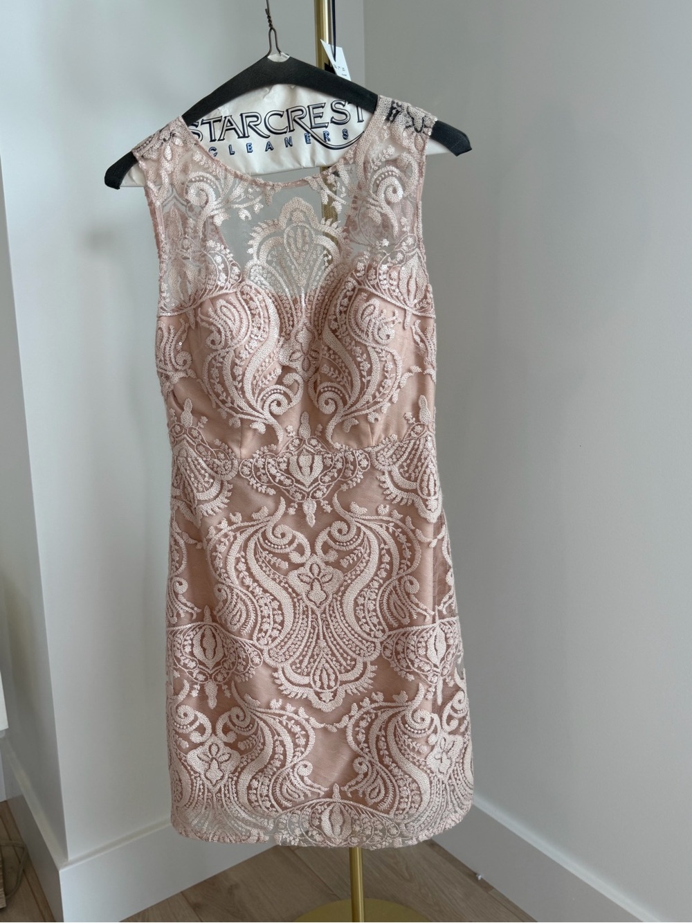 Jenny Yoo Lace Overlay Sheath Dress in Blush